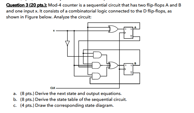 Question 3 20 Pts Mod 4 Counter Is A Sequential Circuit That Has Two Flip Flops A And B And One Input X It Consists 1