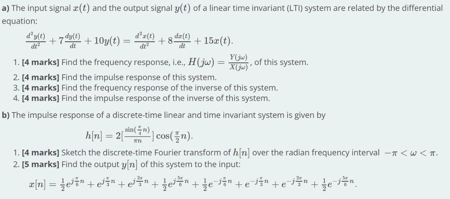Dogt Da T Dt2 7 Dy T Dt Dt Dt A The Input Signal T And The Output Signal Y T Of A Linear Time Invariant Lti S 1