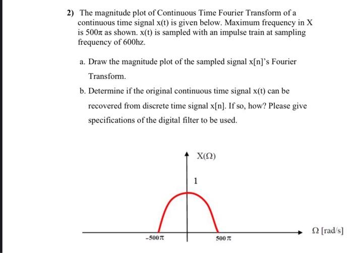 2 The Magnitude Plot Of Continuous Time Fourier Transform Of A Continuous Time Signal X T Is Given Below Maximum Freq 1