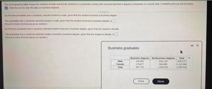 The Companying Table Shows The Numbers Of Male And Tomale Students In A Parcular Country Who Received Bachelors Degrees 1
