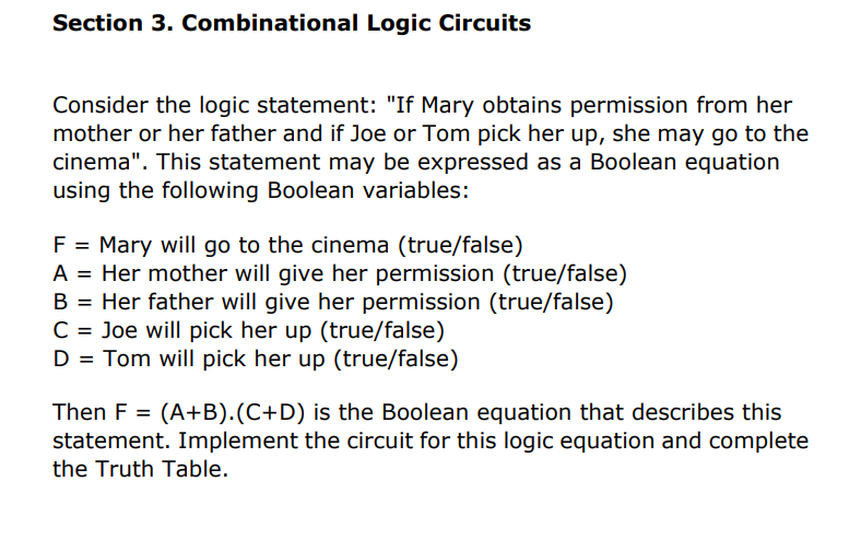 Section 3 Combinational Logic Circuits Consider The Logic Statement If Mary Obtains Permission From Her Mother Or Her 1