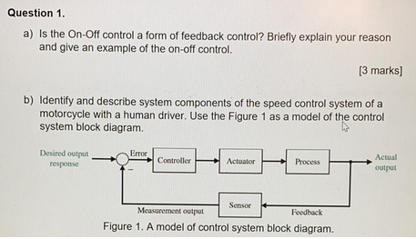 Question 1 A Is The On Off Control A Form Of Feedback Control Briefly Explain Your Reason And Give An Example Of The 1