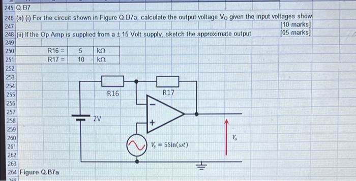 247 245 Q B7 246 A O For The Circuit Shown In Figure Q B7a Calculate The Output Voltage Vo Given The Input Voltages S 1