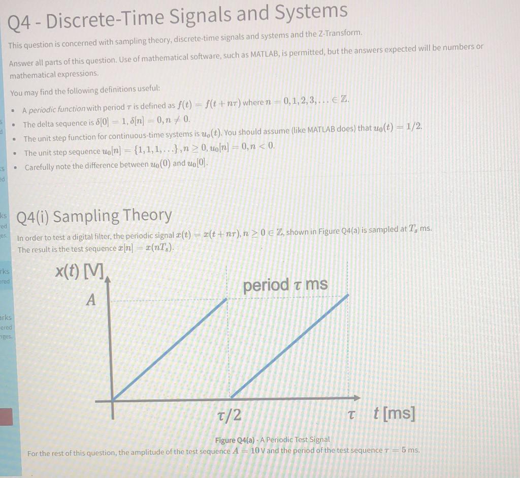 Q4 Discrete Time Signals And Systems This Question Is Concerned With Sampling Theory Discrete Time Signals And System 1