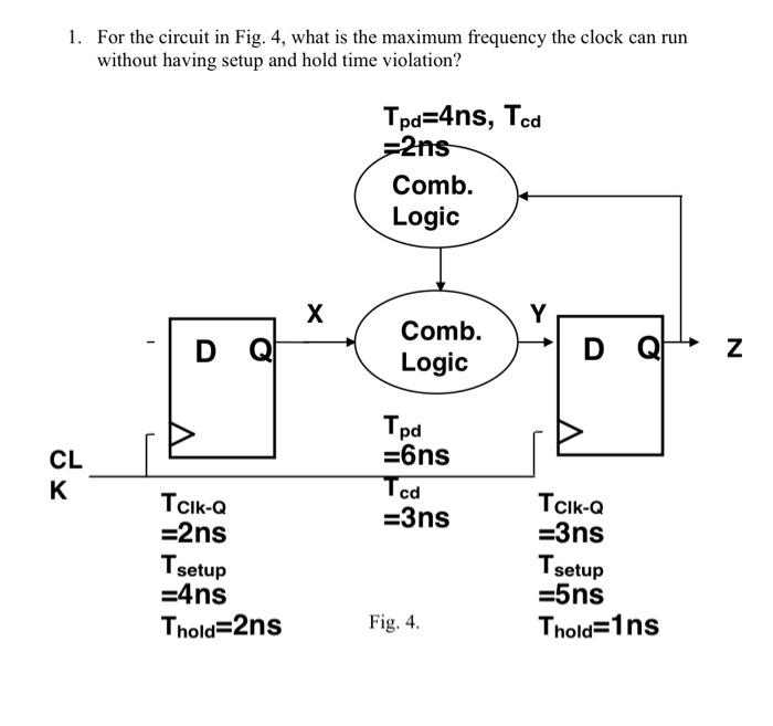 1 For The Circuit In Fig 4 What Is The Maximum Frequency The Clock Can Run Without Having Setup And Hold Time Violati 1