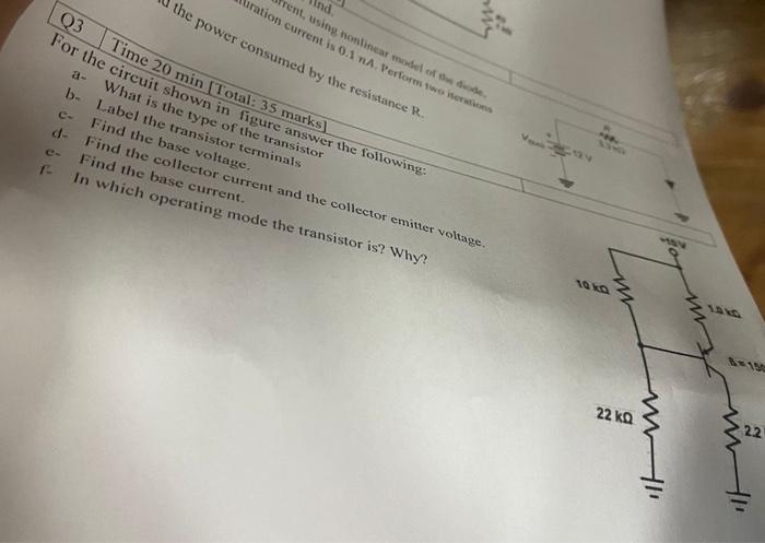 Trent Using Nonlinear Model Of The Ration Current Is 0 1 A Perform Two The Power Consumed By The Resistance R Nd Q3 1