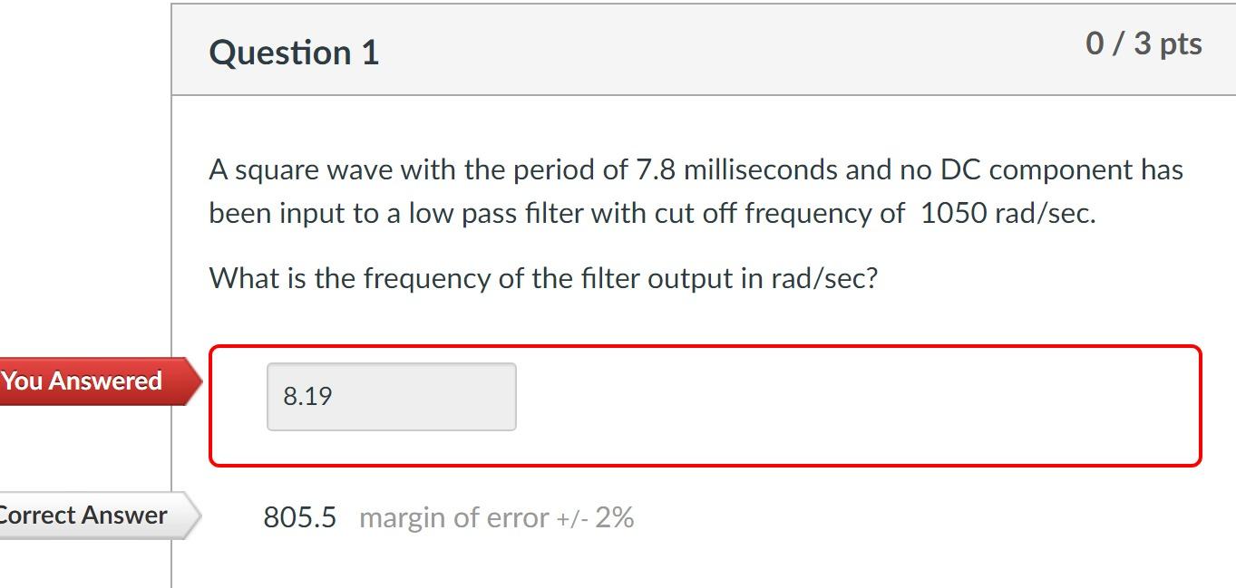 A Square Wave With The Period Of 7 8 Milliseconds And No Dc Component Has Been Input To A Low Pass Filter With Cut Off F 1