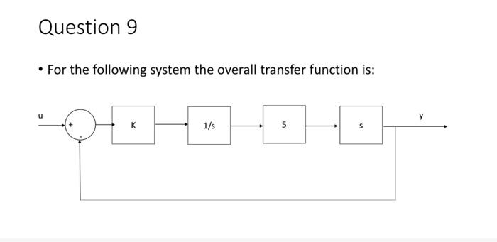 Question 9 For The Following System The Overall Transfer Function Is U 1 5 5 Pe Hot 1