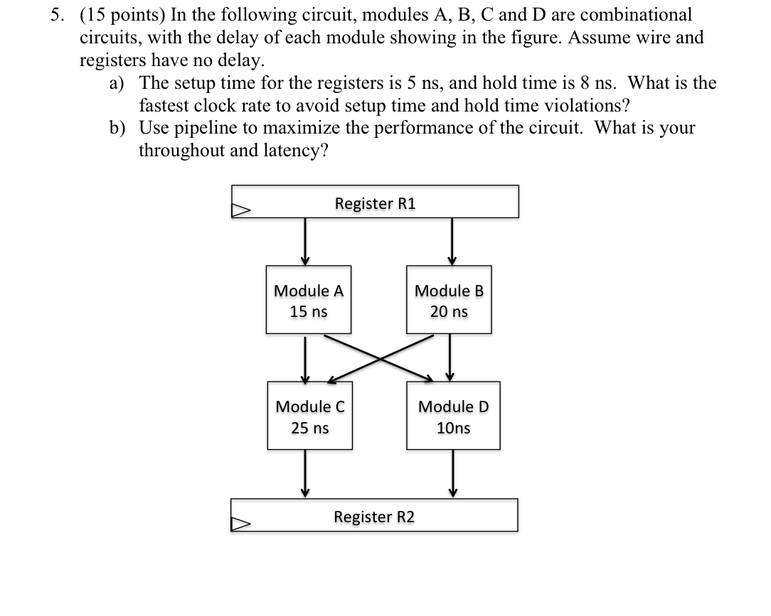 5 15 Points In The Following Circuit Modules A B C And D Are Combinational Circuits With The Delay Of Each Module 1