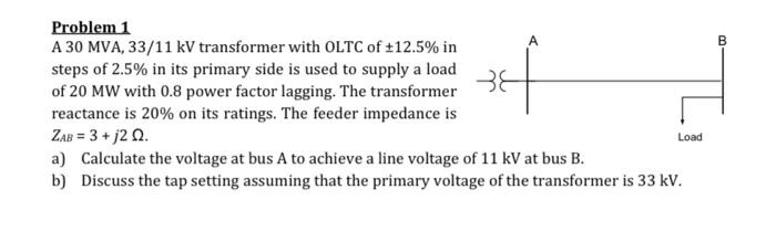B Problem 1 A 30 Mva 33 11 Kv Transformer With Oltc Of 12 5 In Steps Of 2 5 In Its Primary Side Is Used To Supply A 1