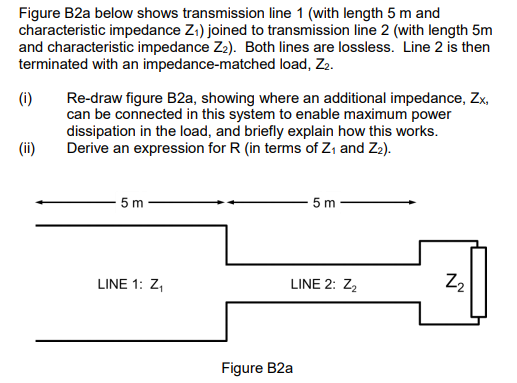 Figure B2a Below Shows Transmission Line 1 With Length 5 M And Characteristic Impedance Z Joined To Transmission Line 1