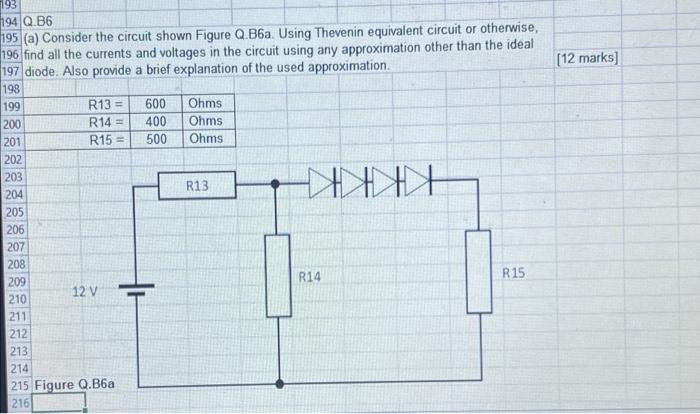 12 Marks 200 193 194 Q B6 195 A Consider The Circuit Shown Figure Q B6a Using Thevenin Equivalent Circuit Or 1