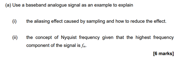 A Use A Baseband Analogue Signal As An Example To Explain 0 The Aliasing Effect Caused By Sampling And How To Reduce 1