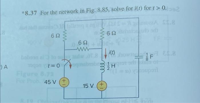 8 37 For The Network In Fig 8 85 Solve For I T For T 0 2 632 692 W 622 W 2 Boban 11 Ict I T Showisbl F Ora 2 1
