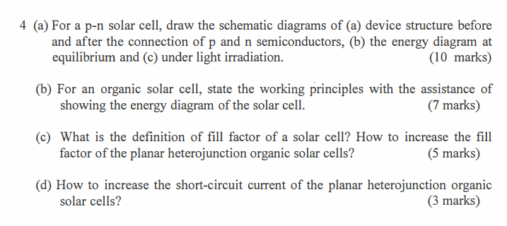 4 A For A P N Solar Cell Draw The Schematic Diagrams Of A Device Structure Before And After The Connection Of P And 1