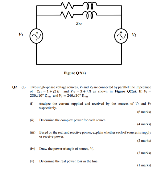 Mm M M M Zl2 Vi V2 Figure Q2 A 1 Q2 A Two Single Phase Voltage Sources V And V Are Connected By Parallel Line Imped 1