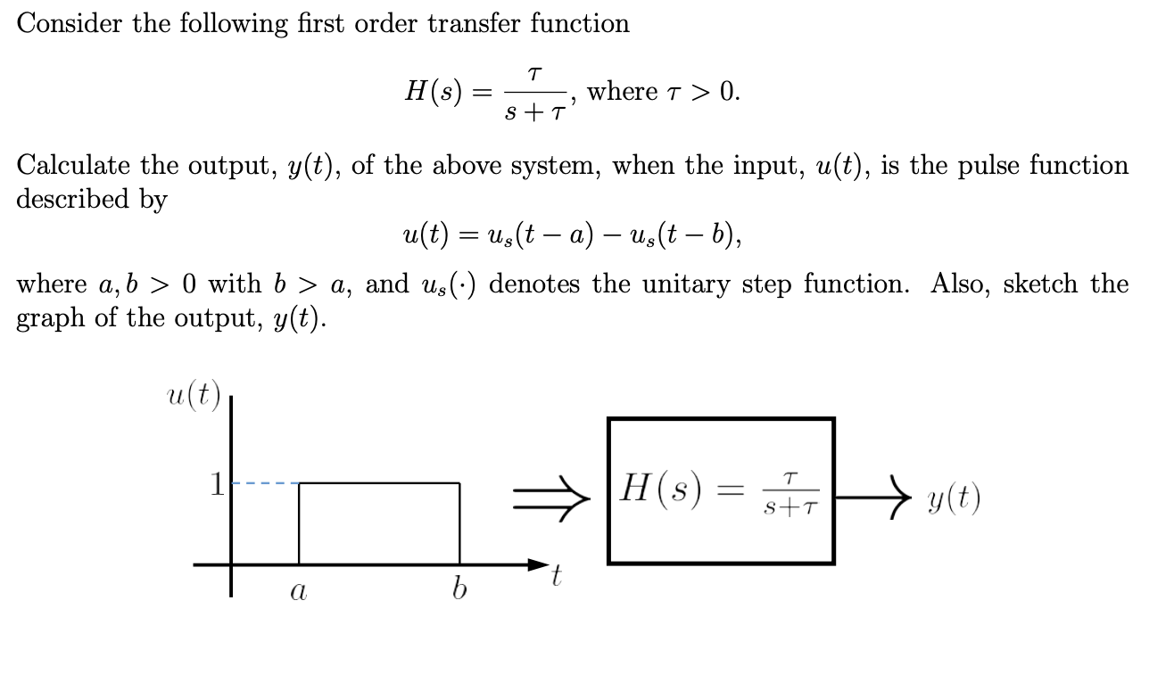 Consider The Following First Order Transfer Function T H S Where I 0 S T Calculate The Output Y T Of The Ab 1