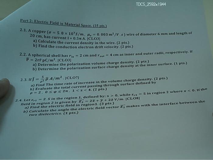 Tdcs 2592x1944 Part 2 Electric Field In Material Space 15 Pts 20 Cm Has Current I 0 510 A Clo3 2 1 A Copper 1