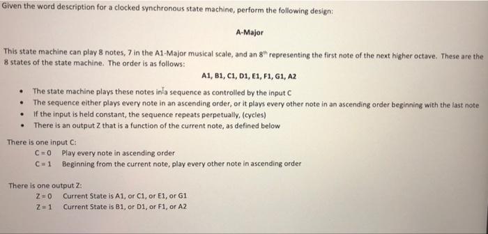 Given The Word Description For A Clocked Synchronous State Machine Perform The Following Design A Major This State Mac 1