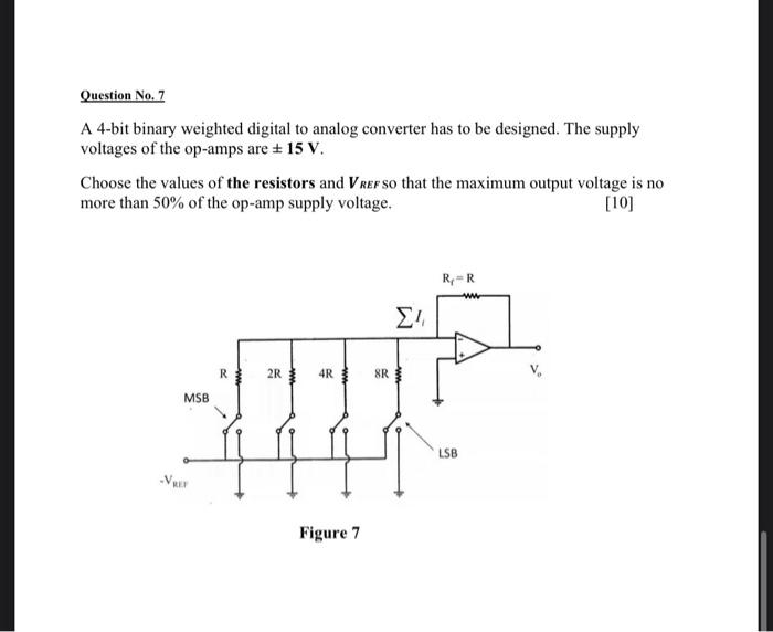 Question No 7 A 4 Bit Binary Weighted Digital To Analog Converter Has To Be Designed The Supply Voltages Of The Op Amp 1