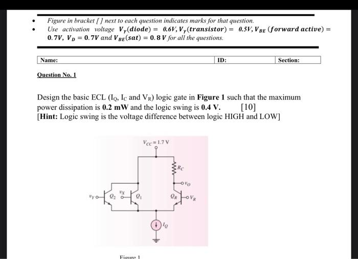 Figure In Bracket Next To Each Question Indicates Marks For That Question Use Activation Voltage V Diode 0 6v V 1