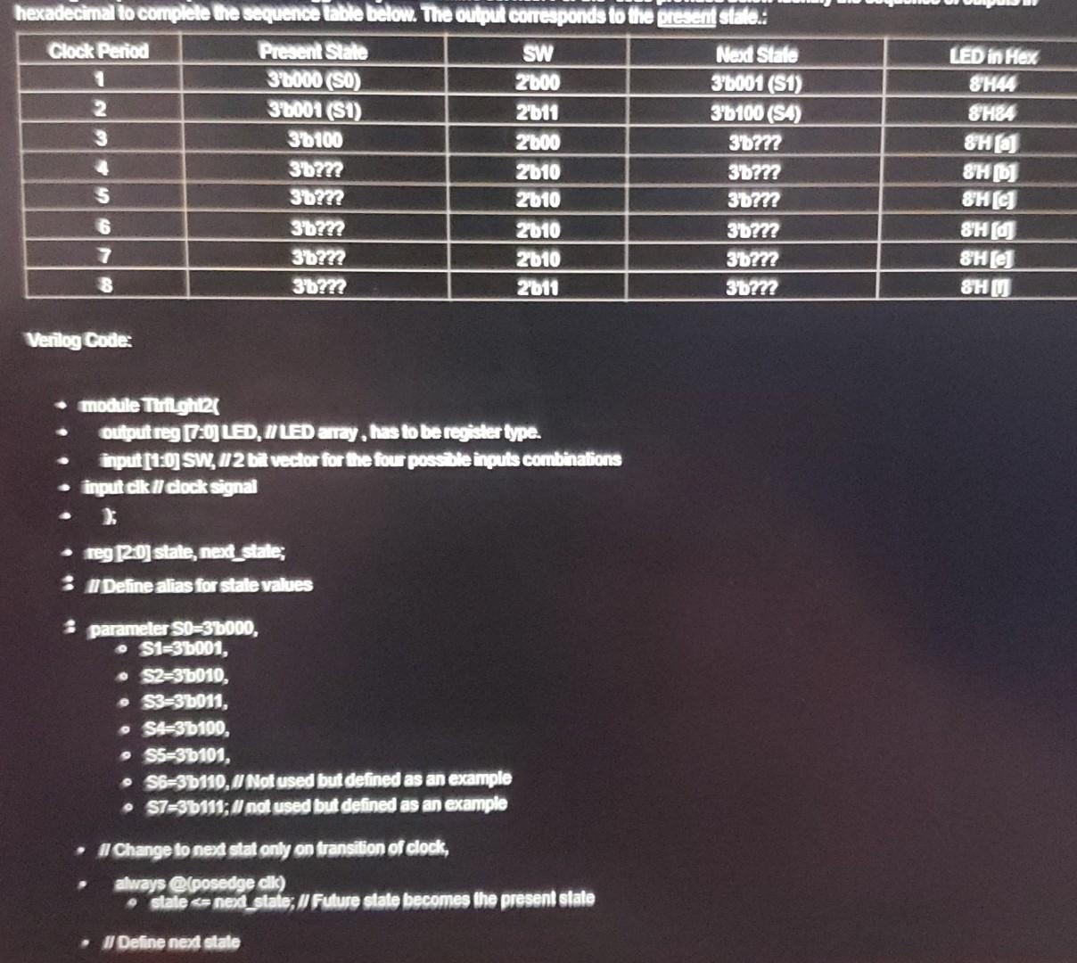 For The Code Provided Below Identify The Sequence Of Outputs In Hexadecimal To Complete The Sequence Table Below The Ou 1