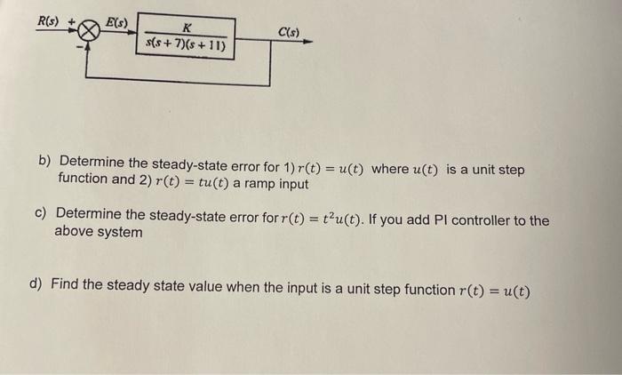 R S E S K S S 7 8 11 C S B Determine The Steady State Error For 1 R T U T Where U T Is A Unit Step Func 1