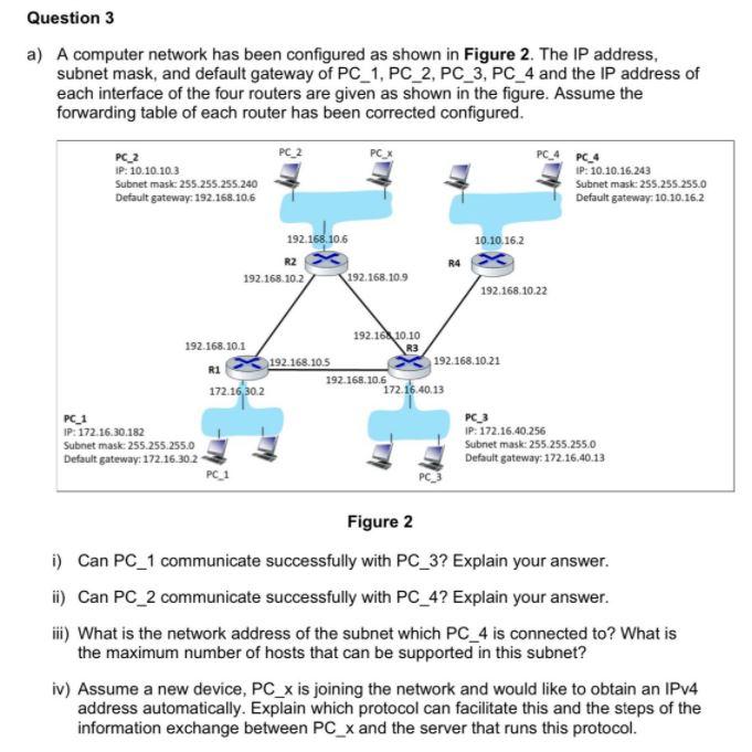 Question 3 A A Computer Network Has Been Configured As Shown In Figure 2 The Ip Address Subnet Mask And Default Gate 1