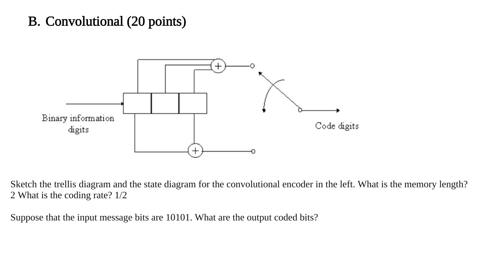 B Convolutional 20 Points Binary Information Digits Code Digits Sketch The Trellis Diagram And The State Diagram 1