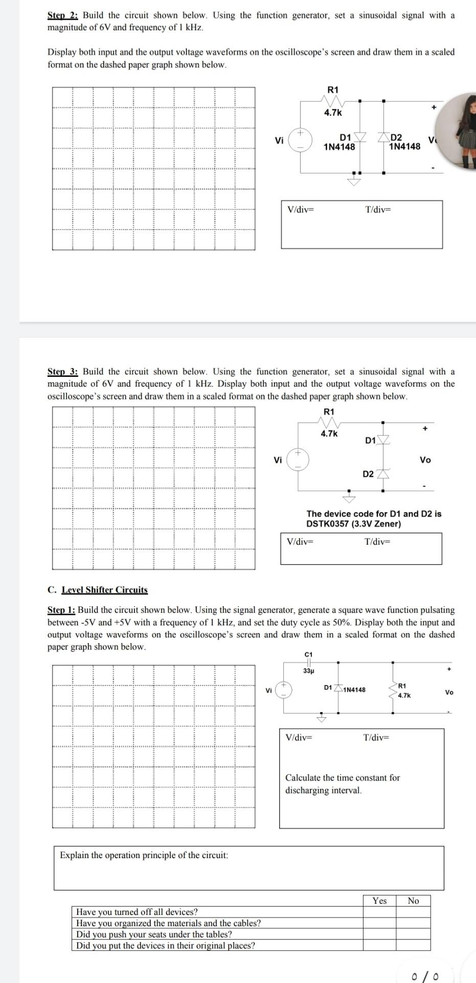 Experiment 1 Diode Applications Rectifiers Clippers Limiters And Level Shifter Circuits A Half Wave Rectifier Step 5