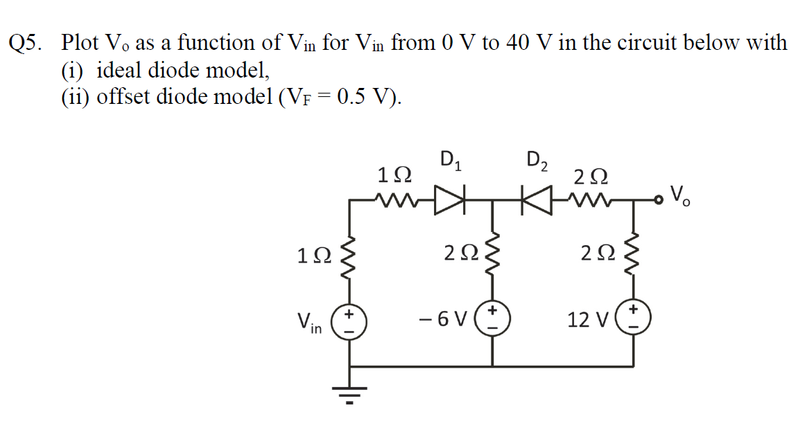 Q5 Plot V As A Function Of Vin For Vin From 0 V To 40 V In The Circuit Below With I Ideal Diode Model Ii Offset D 1