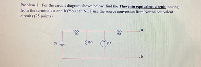 Problem 1 For The Circuit Diagram Shown Below Find The Thevenin Equivalent Circuit Looking From The Terminals A And B 1