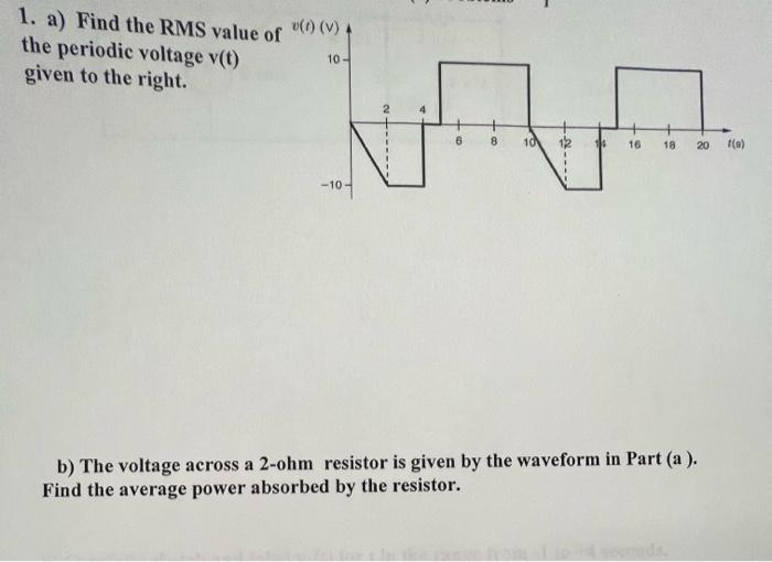 D 6 1 A Find The Rms Value Of The Periodic Voltage V T Given To The Right 10 2 4 8 6 10 12 15 16 18 20 6 10 1
