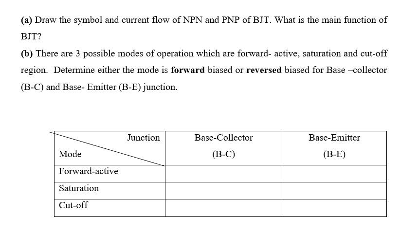 A Draw The Symbol And Current Flow Of Npn And Pnp Of Bjt What Is The Main Function Of Bjt B There Are 3 Possible M 1