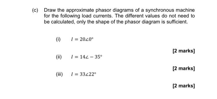 C Draw The Approximate Phasor Diagrams Of A Synchronous Machine For The Following Load Currents The Different Values 1