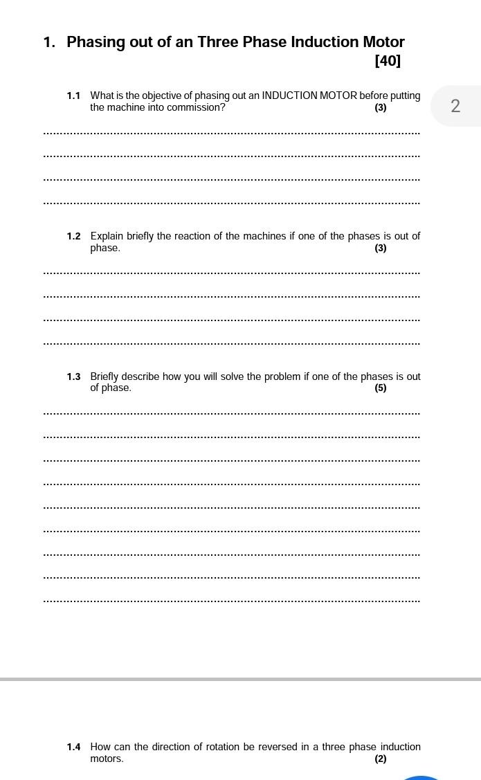 1 Phasing Out Of An Three Phase Induction Motor 40 1 1 What Is The Objective Of Phasing Out An Induction Motor Before 1