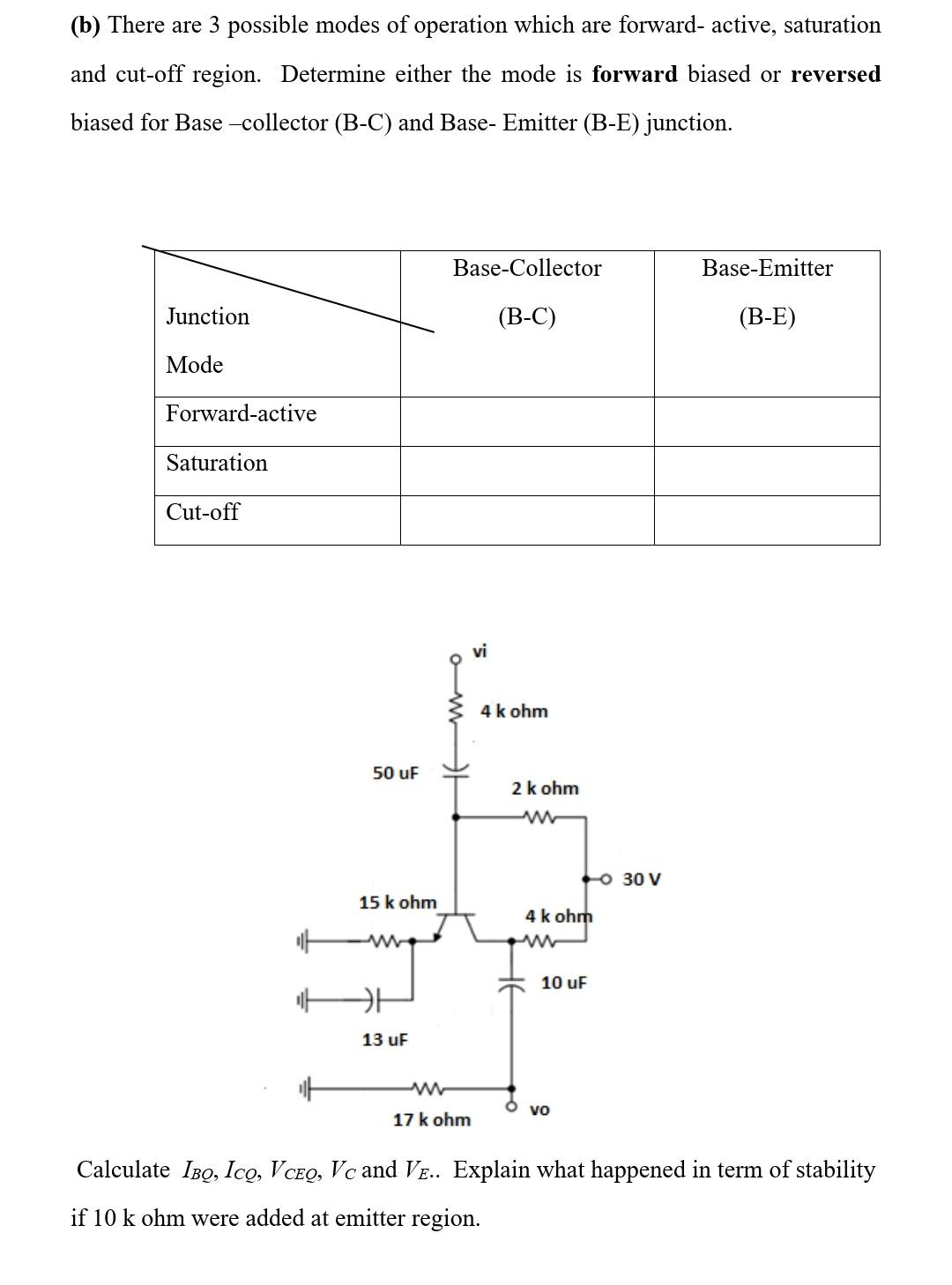 B There Are 3 Possible Modes Of Operation Which Are Forward Active Saturation And Cut Off Region Determine Either T 1
