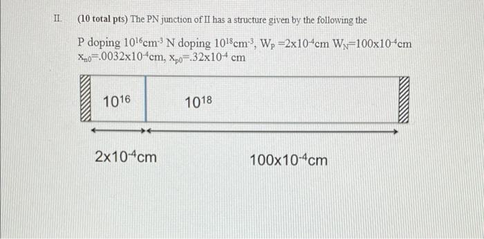 Ii 10 Total Pts The Pn Junction Of Ii Has A Structure Given By The Following The P Doping 1016cm N Doping 1018cm W 1
