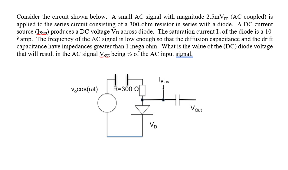 Consider The Circuit Shown Below A Small Ac Signal With Magnitude 2 5mvpp Ac Coupled Is Applied To The Series Circuit 1