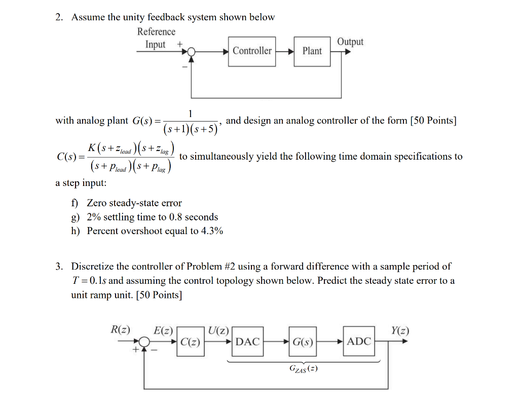 2 Assume The Unity Feedback System Shown Below Reference Input Controller Output Plant 1 With Analog Plant G S And D 1