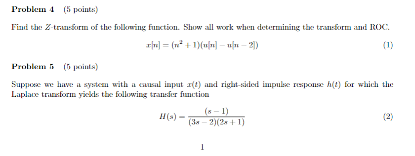 Problem 4 5 Points Find The Z Transform Of The Following Function Show All Work When Determining The Transform And Ro 1