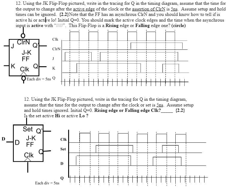 12 Using The Jk Flip Flop Pictured Write In The Tracing For Q In The Timing Diagram Assume That The Time For The Outp 1