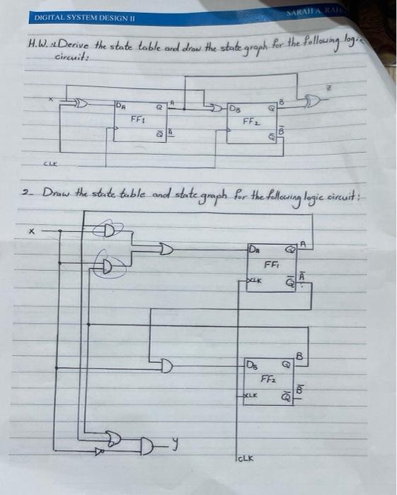 Saraila Rain Digital System Design Ii H W A Derive The State Table And Drew The State Graph For The Following Loge Circu 1