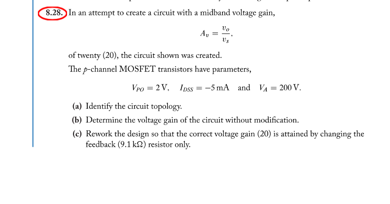 8 28 In An Attempt To Create A Circuit With A Midband Voltage Gain Vo Ay Us Of Twenty 20 The Circuit Shown Was Cr 1