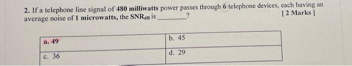 2 If A Telephone Line Signal Of 480 Milliwatts Power Passes Through 6 Telephone Devices Each Having An Average Noise O 1