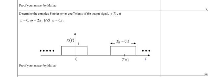 Proof Your Answer By Matlab Determine The Complex Fourier Series Coefficients Of The Output Signal Y At W 0 27 A 1