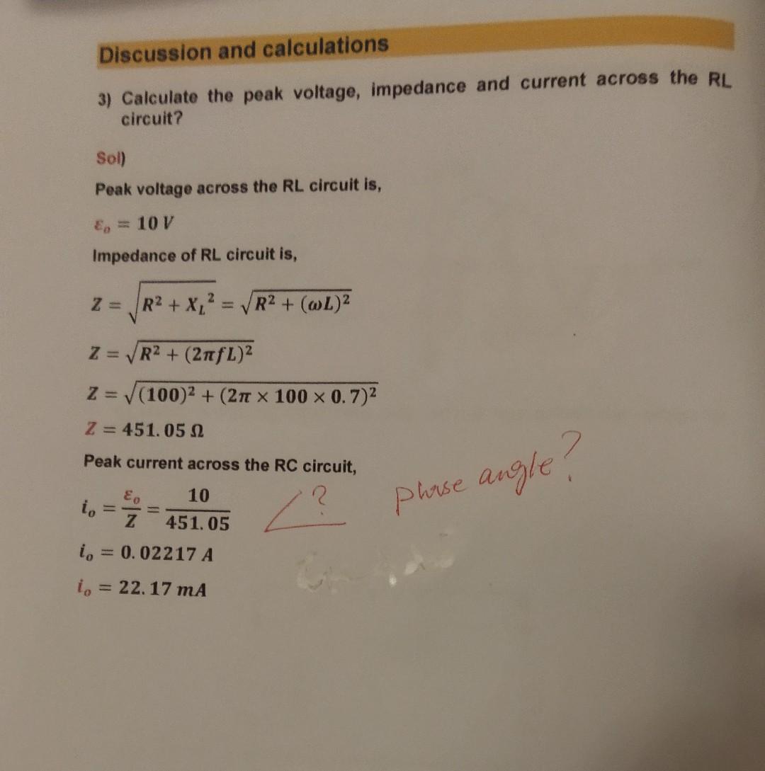 Find The Phase Angle Of The Current Across The Rl Circuit 2