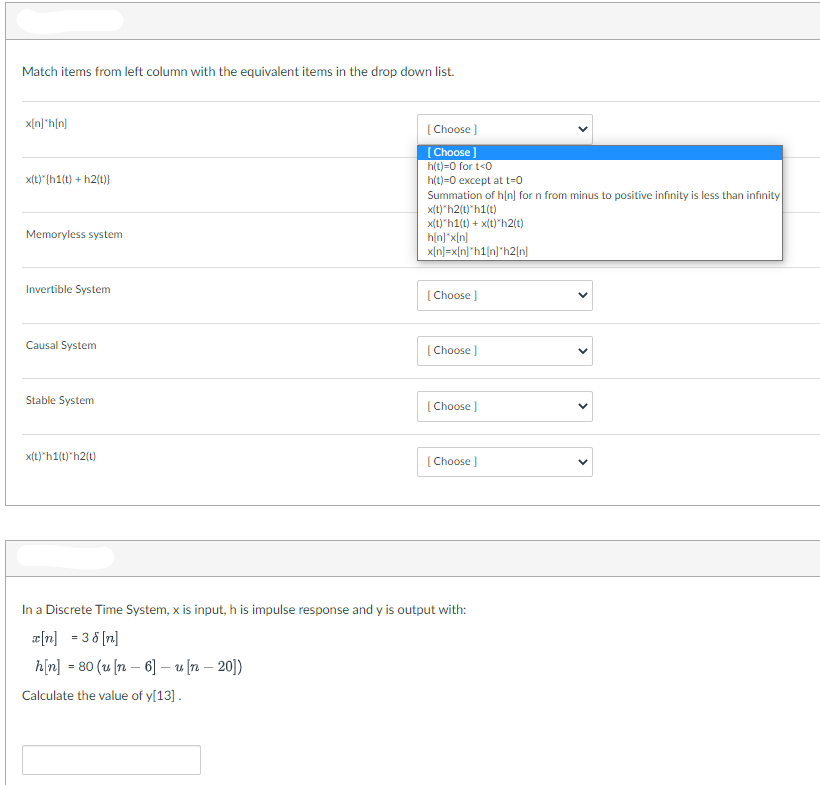 Match Items From Left Column With The Equivalent Items In The Drop Down List X N H N X T H1 T H2 T Choose C 1