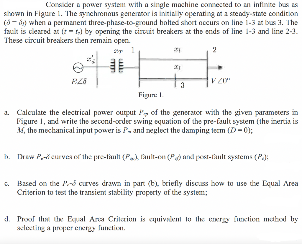 Consider A Power System With A Single Machine Connected To An Infinite Bus As Shown In Figure 1 The Synchronous Generat 1
