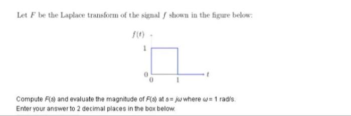 Let F Be The Laplace Transform Of The Signal Shown In The Figure Below F10 1 Compute F S And Evaluate The Magnitude 1